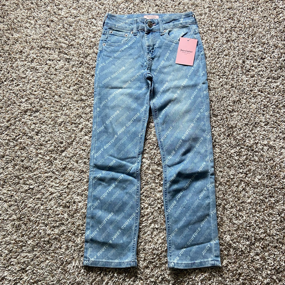 Juicy Couture Kids All Over Print Straight Jean Girls 12 Med Wash Stretch Denim - Picture 5 of 12